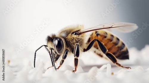 close-up portrait of a bee against white background, AI generated, background image © Hifzhan Graphics