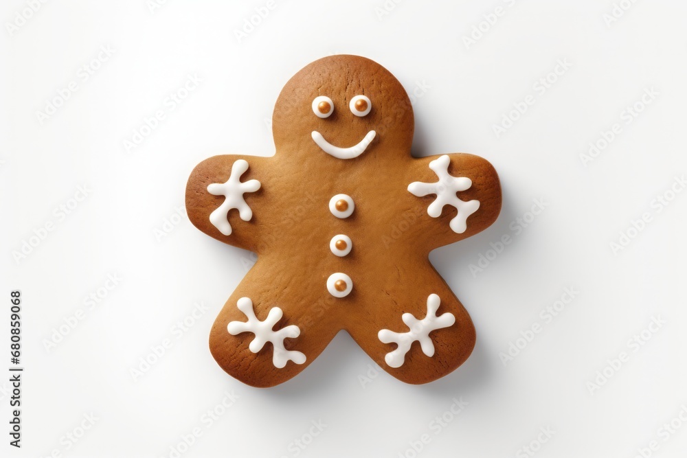 Close up of Christmas gingerbread on white background. Design element for christmas and new year. Top view.
