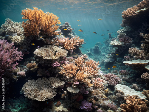 Symphony of coral reefs and colorful fishes