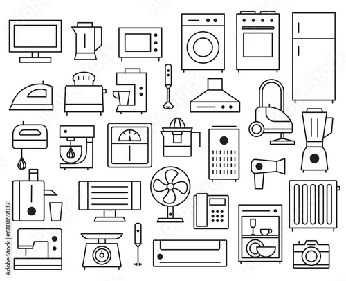 Household appliances outline vector icons set 1