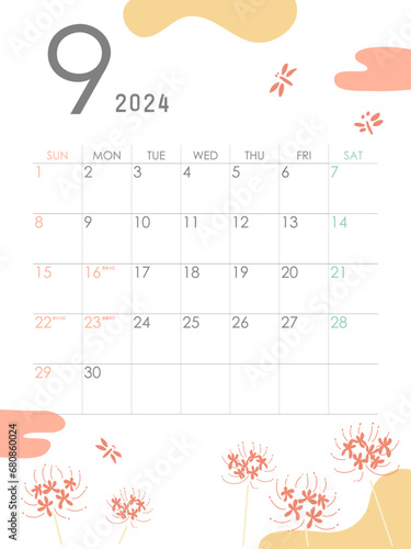 2024年9月の書き込み式カレンダー