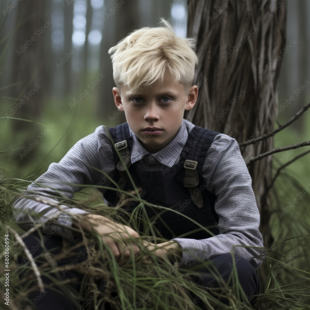 Portrait of a blond boy in the forest