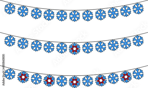 set of christmas wall hangings with snowflakes. vector collection of winter new year garlands. christmas blue ornaments