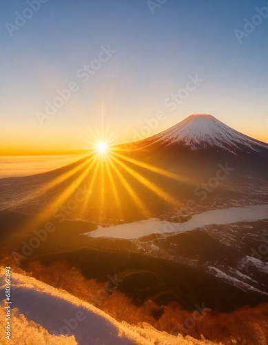 富士山 初日の出 お正月 ai生成画像