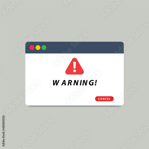 Attention warning alert sign with exclamation mark concept. warning popup on browser design. vector illustration