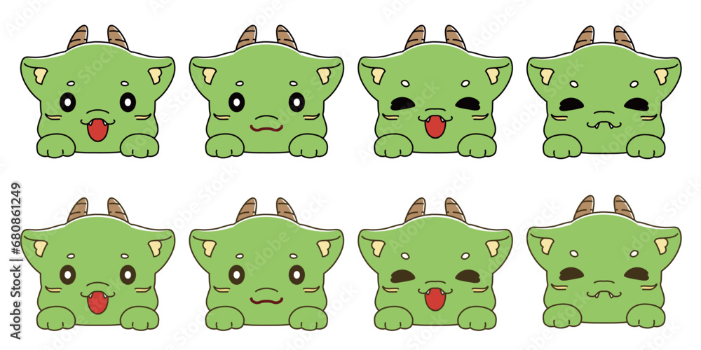 Obraz premium 龍のキャラクターの顔の表情セット