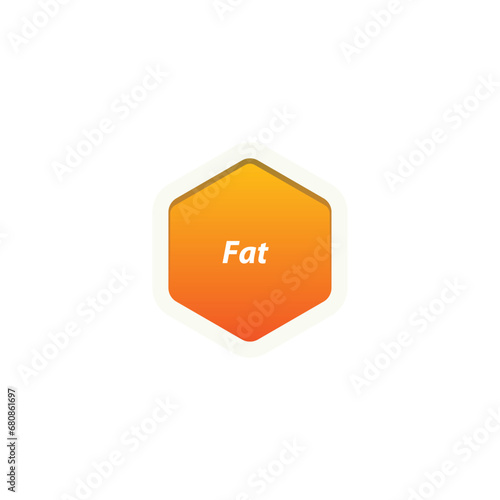 Fat symbol label vector, hexagon shape with text, Suitable for health product packaging.