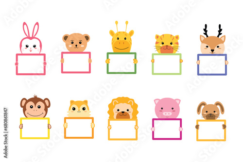Cute animals holding board collection