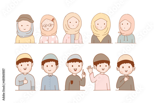 Hand drawn muslim character vector collection