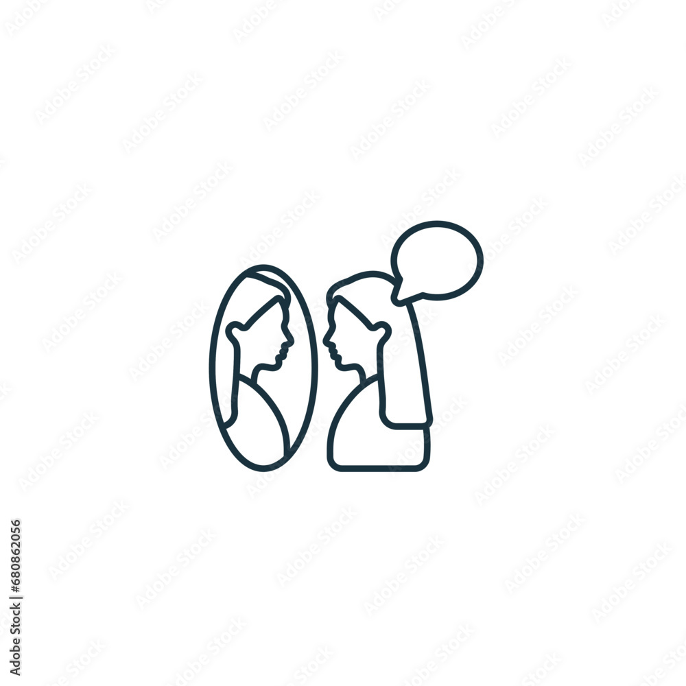 Self-reflection outline icon. Monochrome simple sign from mental health collection. Self-reflection icon for logo, templates, web design and infographics. Self-reflection outline icon. Monochrome simple sign from mental health collection. Self-reflection icon for logo, templates, web design and infographics.