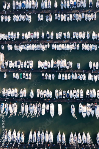 Aerial view of a port area for tourist boating