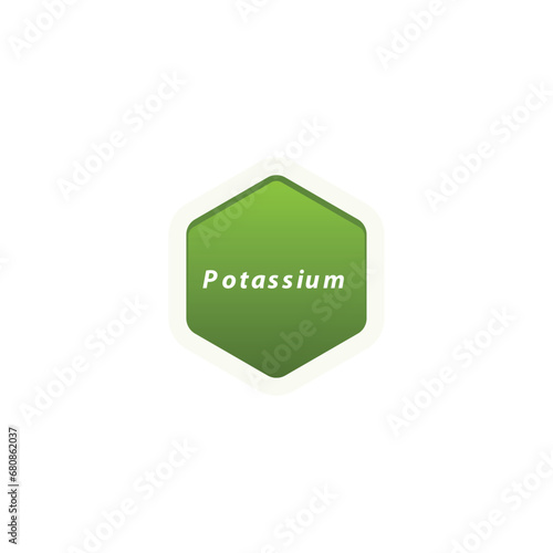 Potassium symbol label vector, hexagon shape with text, Suitable for health product packaging.