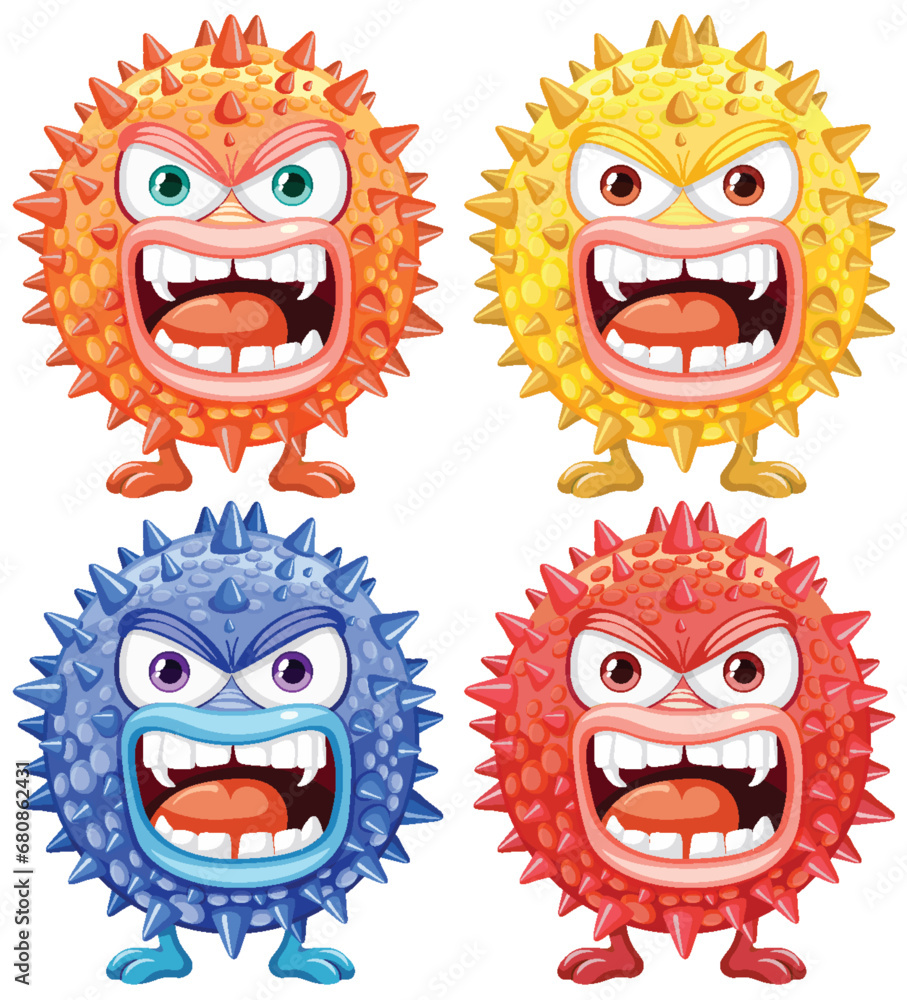 Spiky Bacteria Germ Virus Monster Cartoon Character Spiky Bacteria Germ Virus Monster Cartoon Character