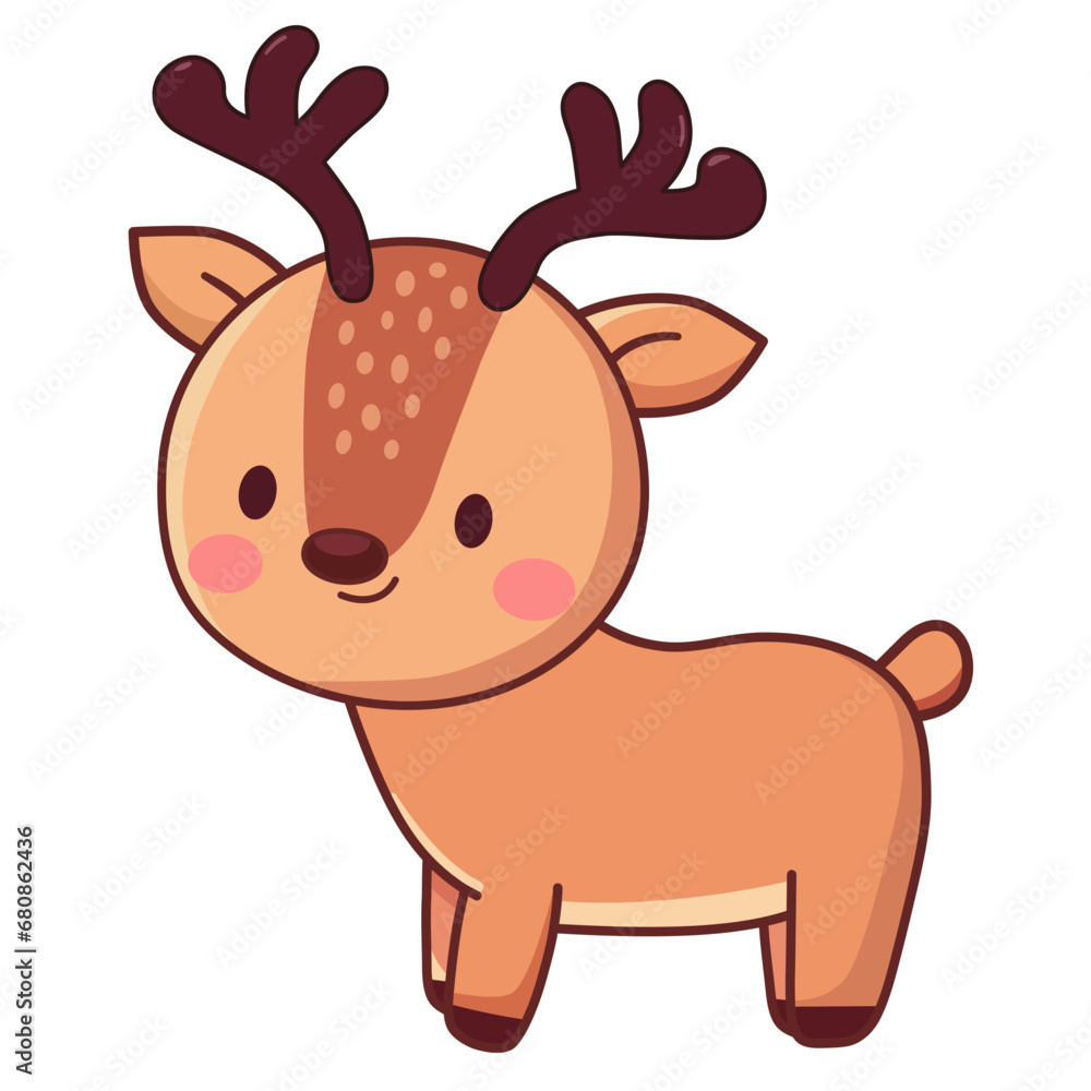 Obraz premium cute reindeer with horn cartoon character vector illustration. flat design.