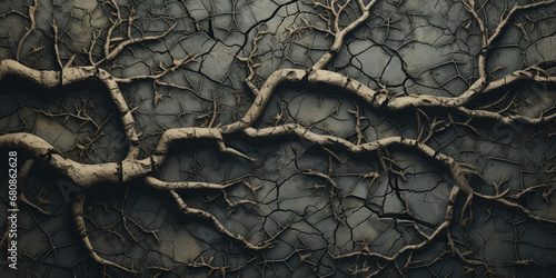 Grey wall covered by roots