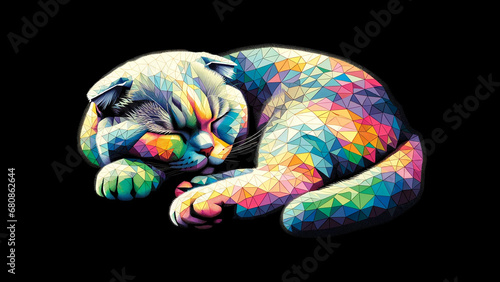 カラフルなポリゴンで描かれた猫のスコティッシュフォールド。パターン10