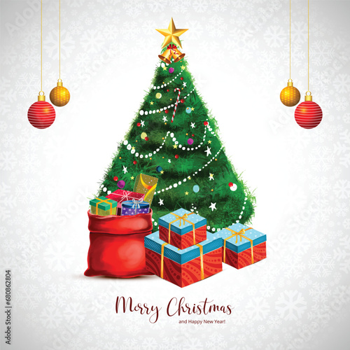 Beautiful artistic decorative christmas tree holiday card design