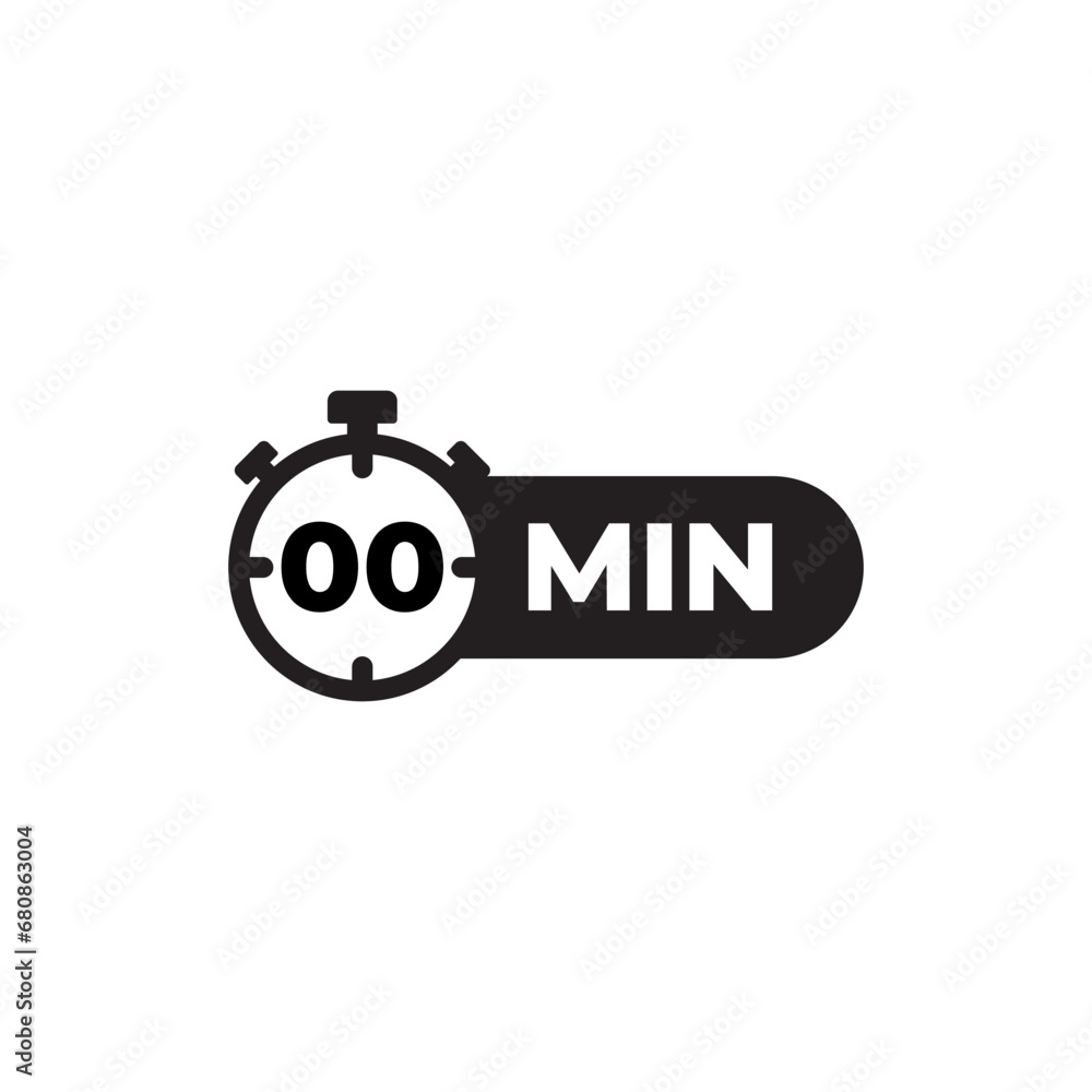 Timer, clock, stopwatch isolated on white background. Label cooking time. Vector illustration. 0 min. Timer, clock, stopwatch isolated on white background. Label cooking time. Vector illustration. 0 min.