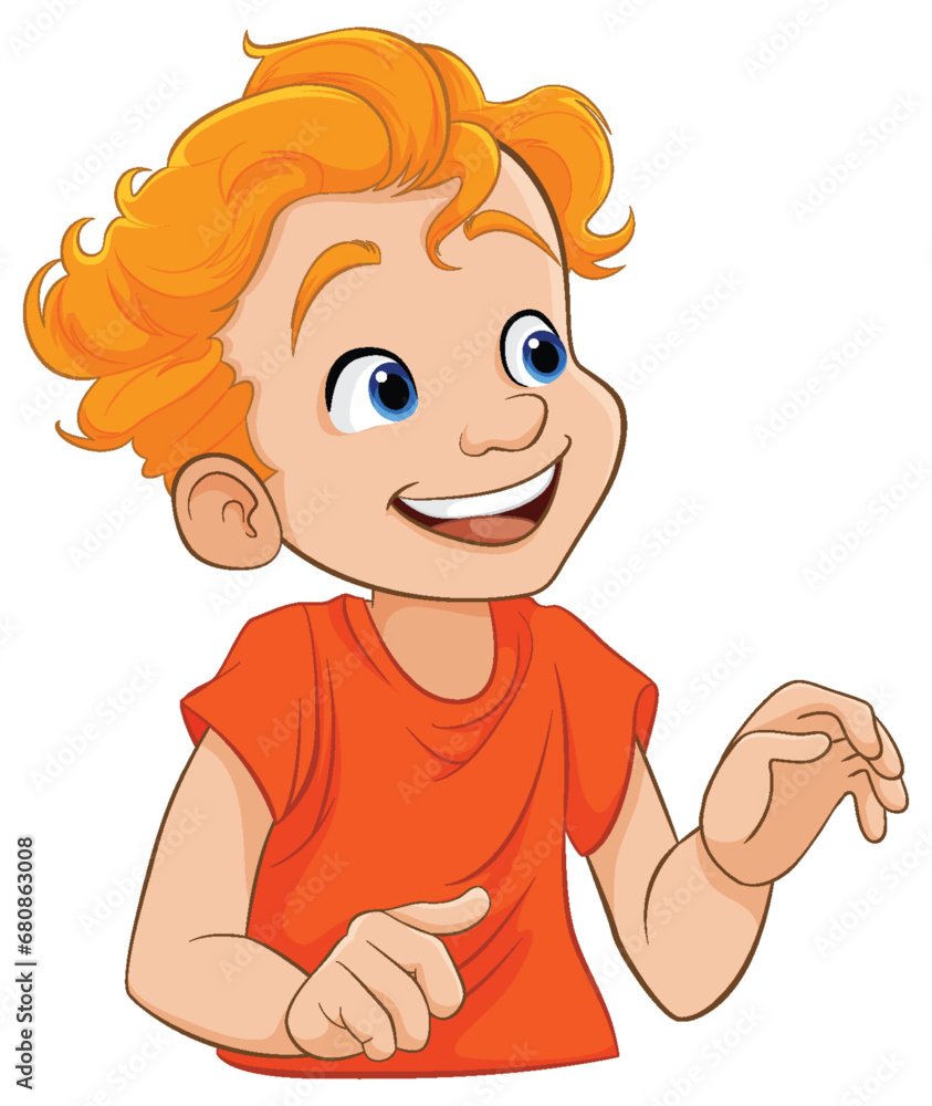 Smiling Cartoon Boy with Half Body Illustration Smiling Cartoon Boy with Half Body Illustration