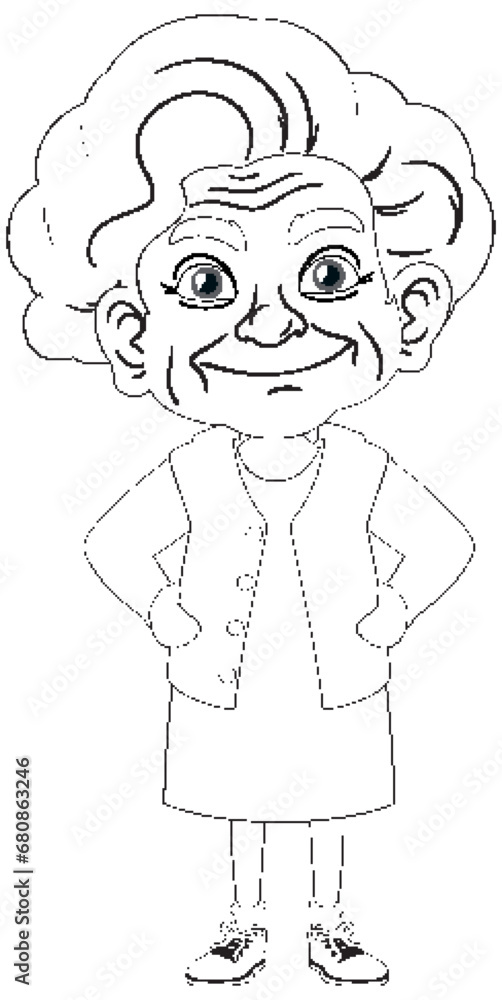 Fototapeta premium Old Grandmother Cartoon Character Outline