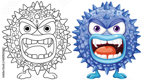 Spiky Bacteria Germ Virus Monster Cartoon Character