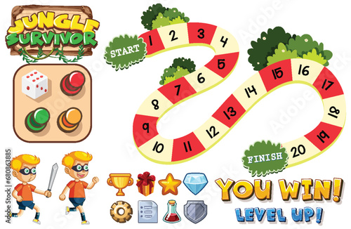 Jungle Adventure Snakes and Ladders Game Template