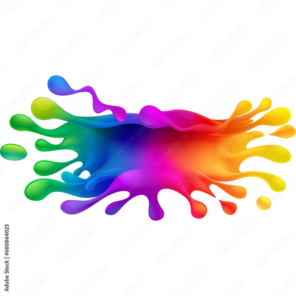Isolated, transparent, background, colorful, splash, paint, ink, art, design, illustration, yellow, orange, red, purple, blue, green