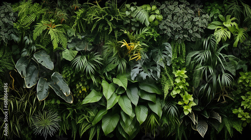 variety of beautiful green fresh tropical lush foliage