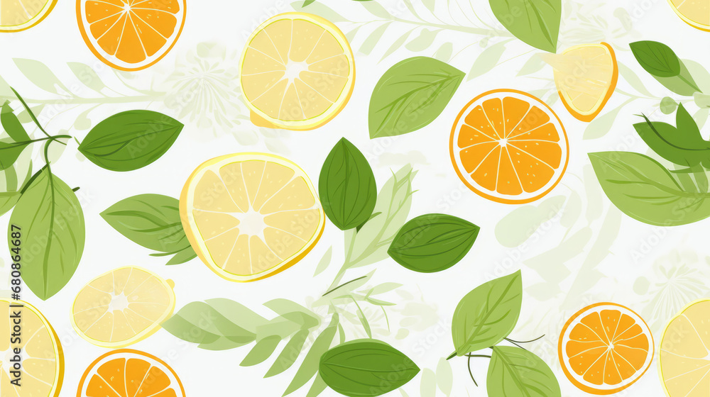 Pattern of citrus fruits, in the style of watercolor drawing, AI generated.
