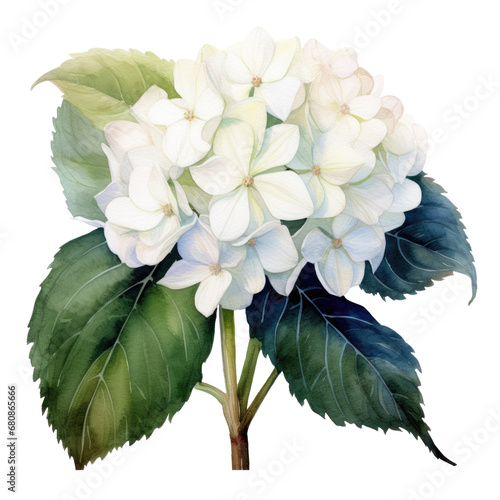 Fototapeta Naklejka Na Ścianę i Meble -  Watercolor illustration of a white hydrangea flower isolated on white or transparent background, png
