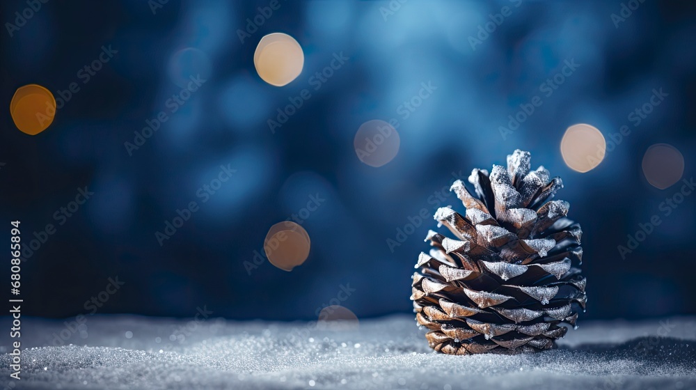 Snow-Covered Pinecone in the Stillness of Night.