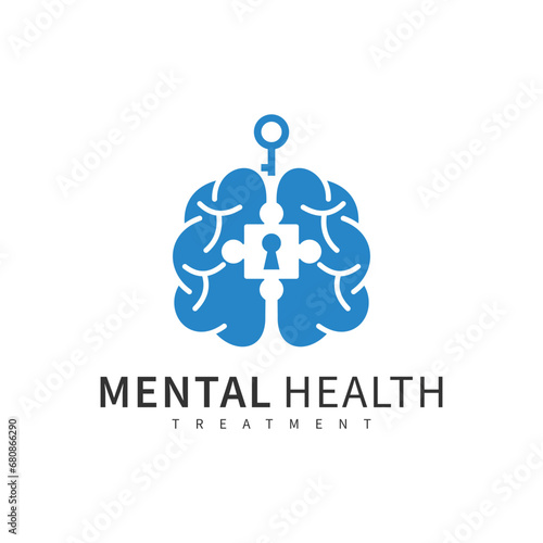 Brain and padlock logo design. Brainstorm think idea logo inspiration
