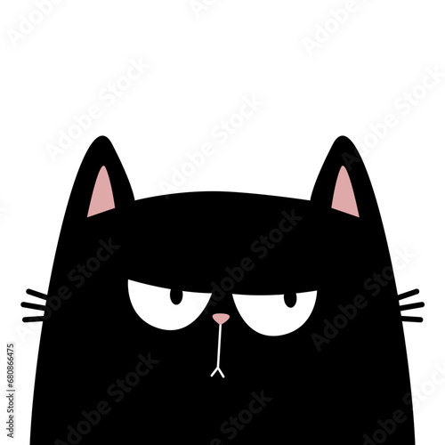 Black angry cat kitten kitty silhouette icon. Sad emotion. Cute kawaii cartoon character. Happy Valentines Day. Baby greeting card, tshirt, sticker print template. White background. Flat design.