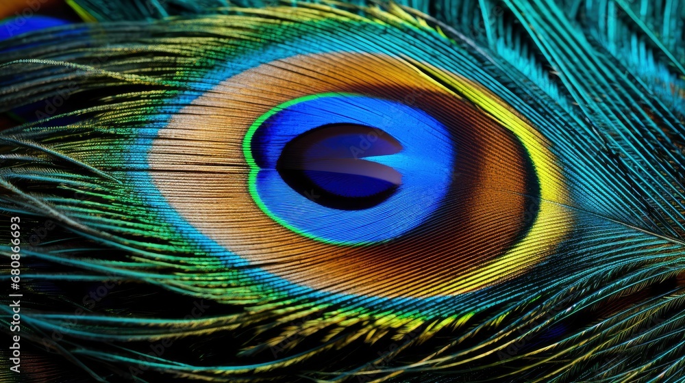 Obraz premium Peacock Feather Close-Up. Exquisite Eye Pattern Detailing.