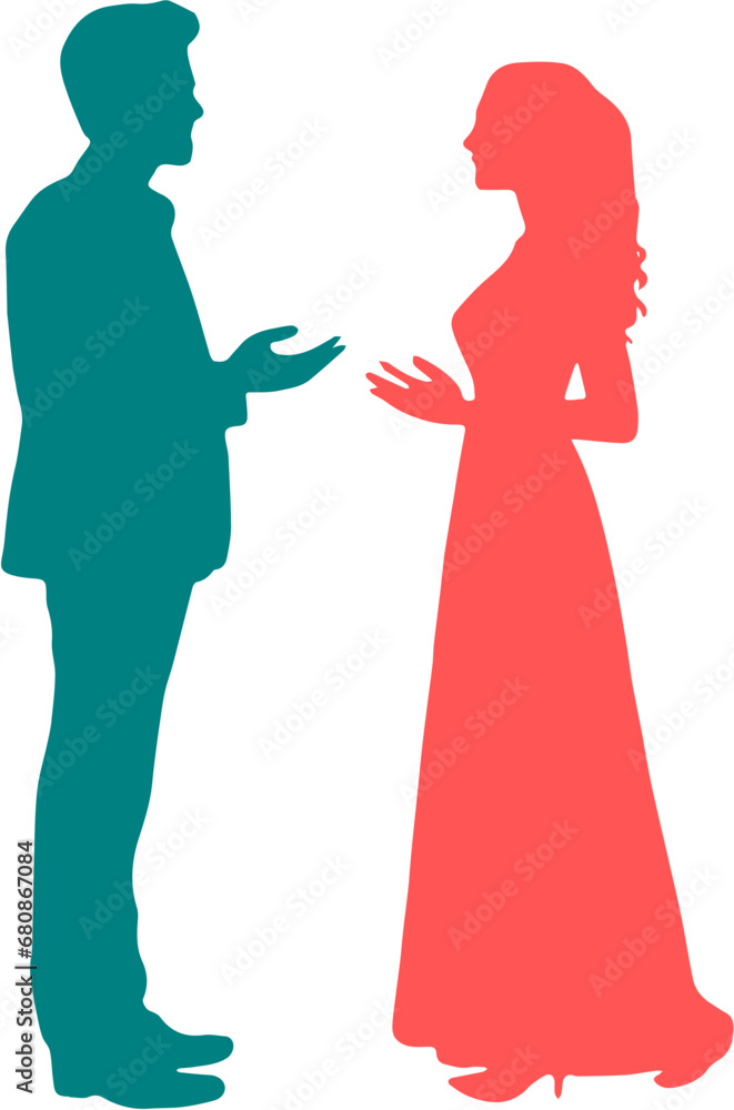 Man and Woman Talking Silhouette