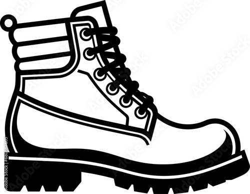 Hiking boots silhouette icon in black color. Vector template for tattoo or laser cutting.