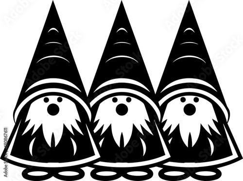 Christmas gnomes silhouette in black color. Vector template for laser cutting.