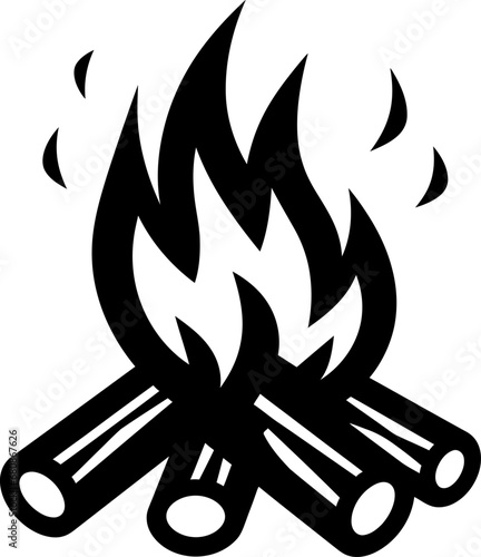 Campfire silhouette in black color. Vector template for tattoo or laser cutting.