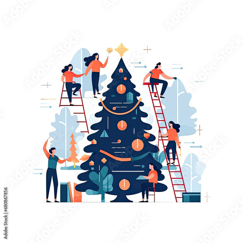 Christmas tree concept Flat vector illustration daily activities working on white background AI Generated