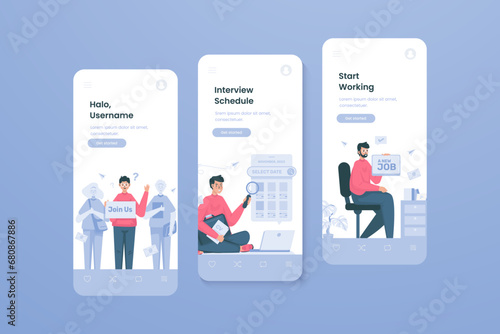 Job recruitment interview process illustration on mobile onboard screen template
