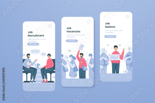 Job recruitment process illustration on mobile onboard screen template
