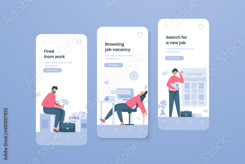 Job seeker unemployment illustration mobile onboard screen template