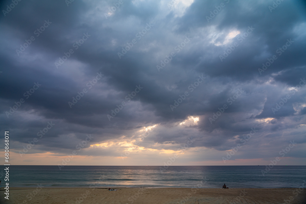 A sunset cloud formation in yellow..Time lapse Beautiful sunsets are accompanied by soft clouds floating in stunning sky..Beautiful sunsets soft clouds floating above the sea..gradient sky