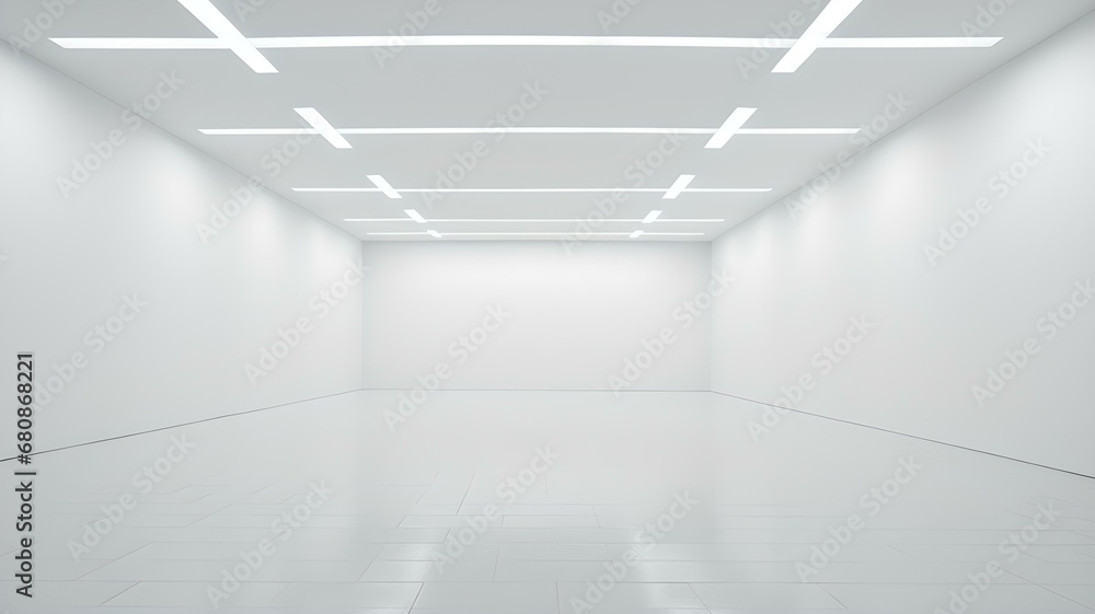 Freiraum für Kreativität: Weißer Showroom als abstrakter 3D-Platzhalter