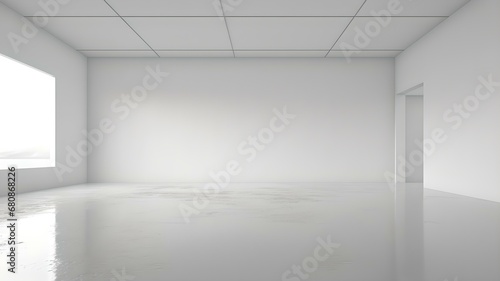 Minimalismus pur: Leerstehender, weißer Showroom als 3D-Mockup photo