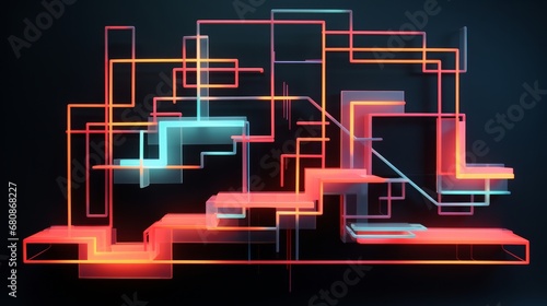 abstract background of Neon Circuitry in 3D Geometric Space