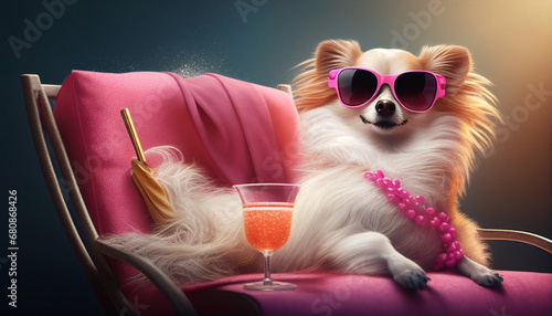 Chihuahua Hund mit rosa Sonnenbrille steht für Ruhestand und Renteneintritt von Senioren Rentnern Pensionierung genießen Generative AI  photo