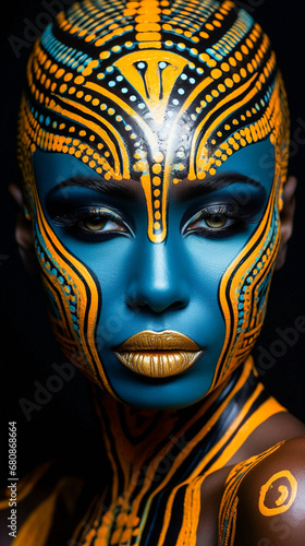 Portrait d une jeune femme noir avec un maquillage en dor   et couleurs