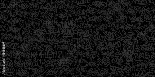 Dark Black Seamless Abstract Hip Hop Street Art Graffiti Style Urban Calligraphy Background
