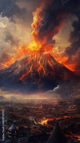 View of a volcano in eruption photo